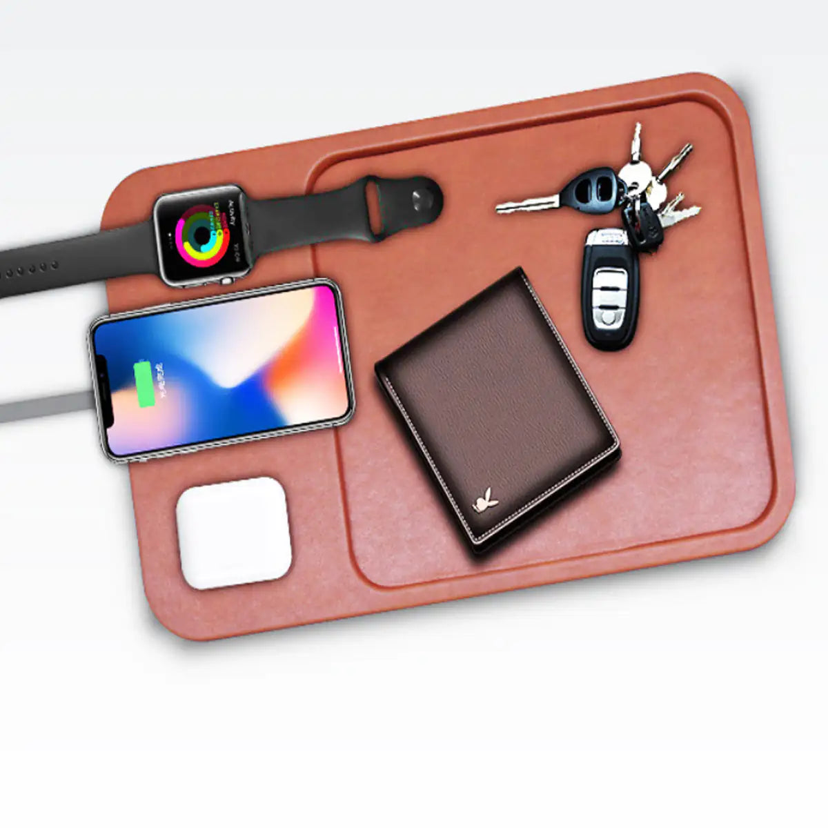 Catch All Tray Organizer with 3-in-1 Wireless Charger - Nightstand Valet for Phone, Watch & AirPods