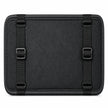 Back view of black sun visor organizer showing textured backing and two adjustable mounting straps