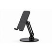 Black adjustable aluminum phone and tablet stand with anti-slip silicone pads
