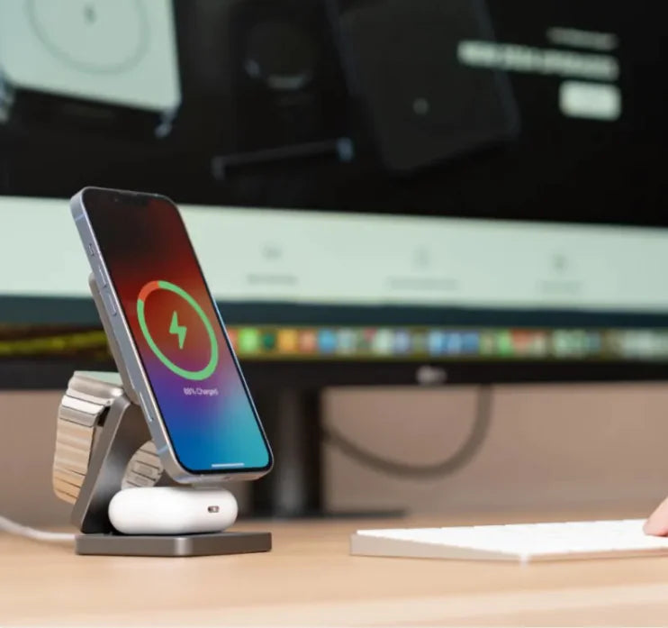 3-in-1 Magnetic Wireless Charger - Fast Charging Station for iPhone, AirPods & Watch