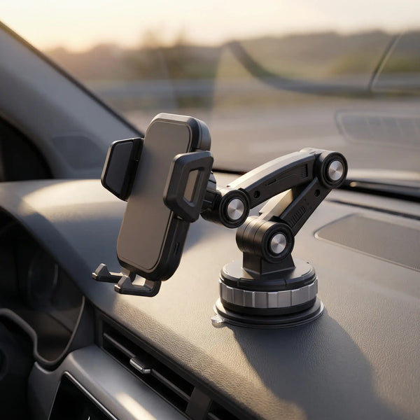 Dashboard Suction Phone Mount folded down neatly after use inside a modern car