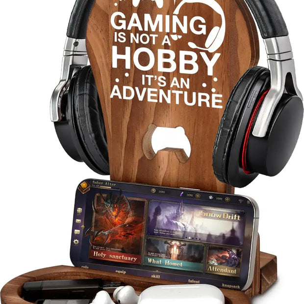 CryCarrot Gamer Gifts for Teenage Boys Gaming Headphone Stand for Men Gaming Room Decor Wooden Headset Holder Son Boyfriend Husband Game Lover Gifts -Sorry I Cant Hear You Im Gaming