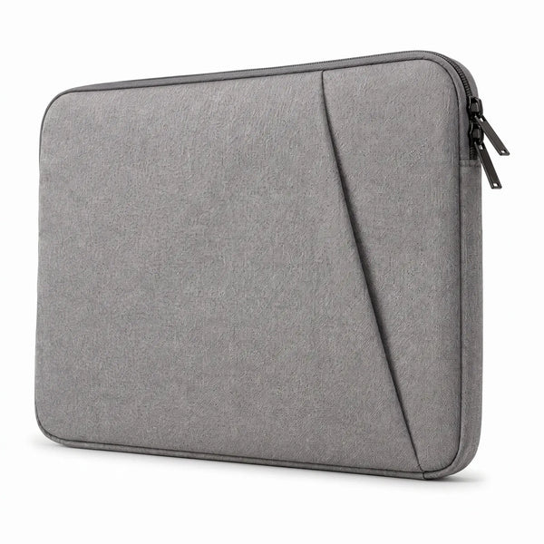 Gray Padded Laptop Sleeve with zip closure and soft protective construction