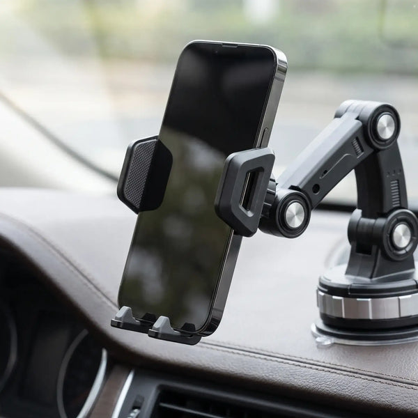 Adjustable 60–110 mm phone cradle holding a smartphone with side grips and lower supports