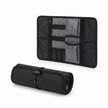 Roll-Up Cable Organizer Wrap shown open and rolled closed for compact storage