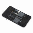 Open Roll-Up Cable Organizer Wrap holding cables, earbuds and compact tech accessories
