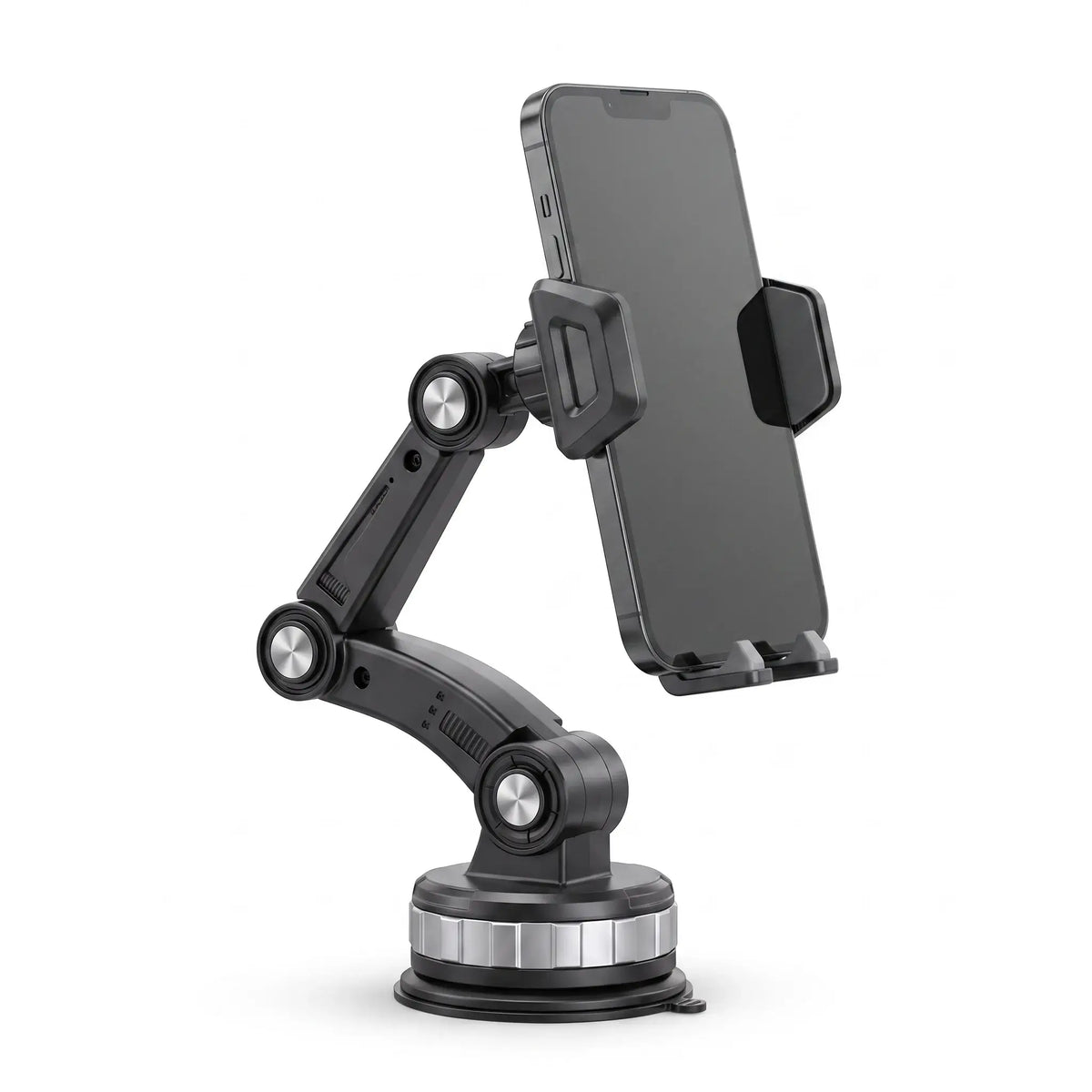 Dashboard Suction Phone Mount holding a smartphone in the adjustable clamp