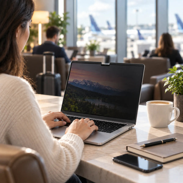 Magnetic privacy screen aligned precisely with a compatible MacBook display