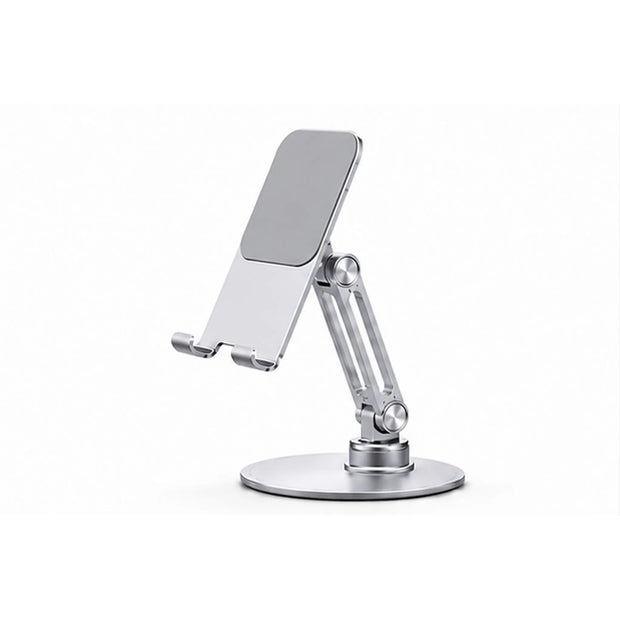 Silver adjustable aluminum phone and tablet stand with anti-slip silicone pads