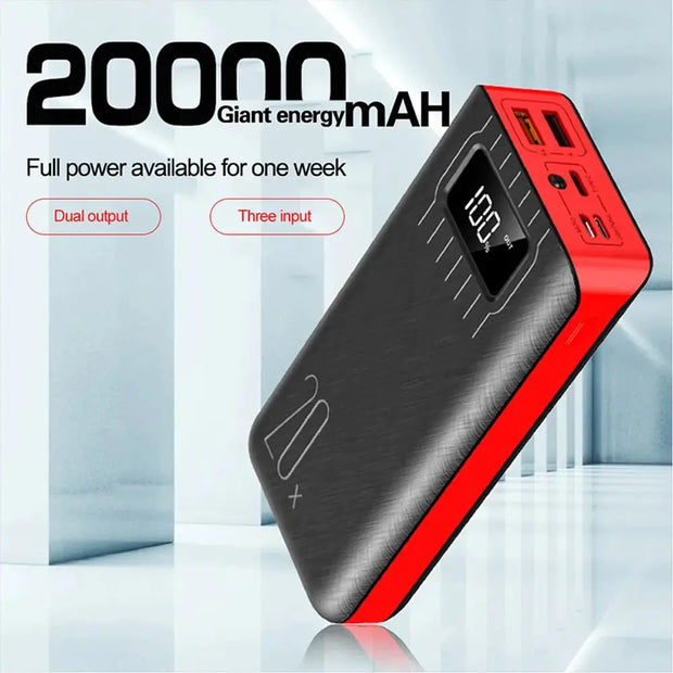 20K Dual-USB High-Capacity Power Bank with LED